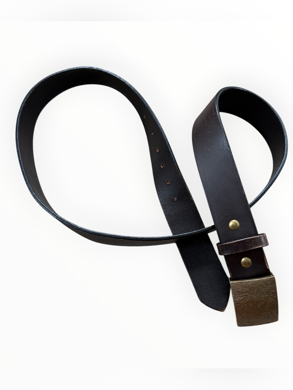 Cellar Leather Cape Cod dark brown leather belt with gold brass hardware buckle